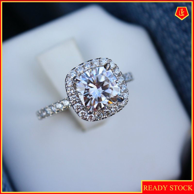 [Ready Stock]18K Platinum Square Moissanite Ring