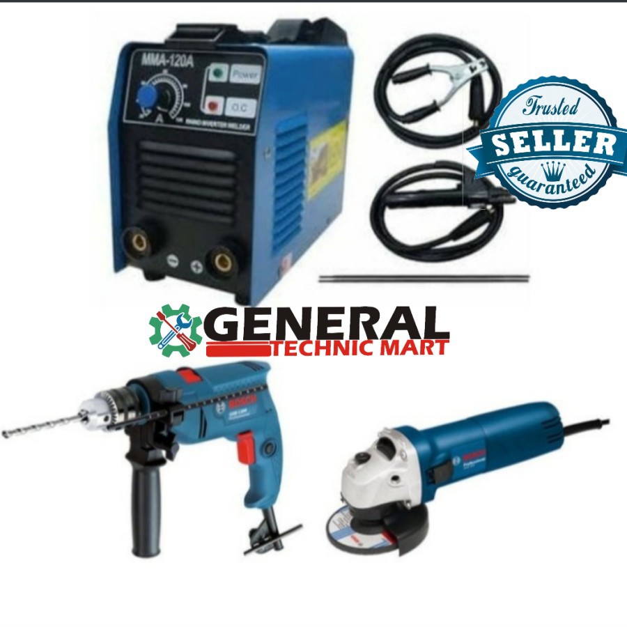 Paket Mesin Las Rhino 120A + Bor Bosch 13mm + Gerinda bosch 4"