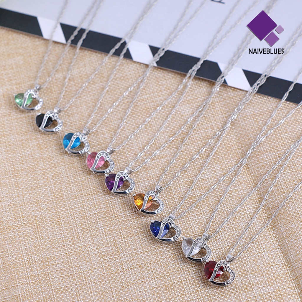 Kalung Dengan Liontin Bentuk Hati Bahan Cubic Zirconia Untuk Wanita