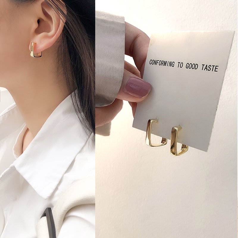 INS Square Shape Silver/Gold Plated Earrings Ear Hoop for Lovely Girls