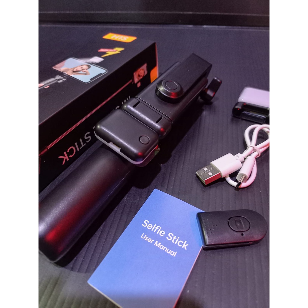 Selfie Stick H1S Tripod Tongsis Bluetooth 1 Meter 2 Led Flash Premium