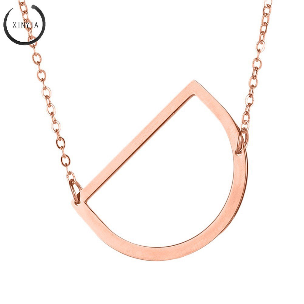 Kalung Rantai Liontin 26 Huruf Bahan Stainless Steel Warna Rose Gold untuk Wanita