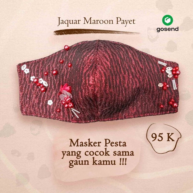 Masker Kain 3 ply Premium | Jacquard Merah Maroon