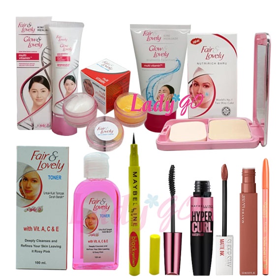 PAKET MAKEUP &amp; SKINCARE FAIR&amp;LOVELY / FACIAL FOAM - CREAM SIANG MALAM -PELEMBAB-TONER- BEDAK - MASKARA - LIPCREAM - EYELINER - VIVA