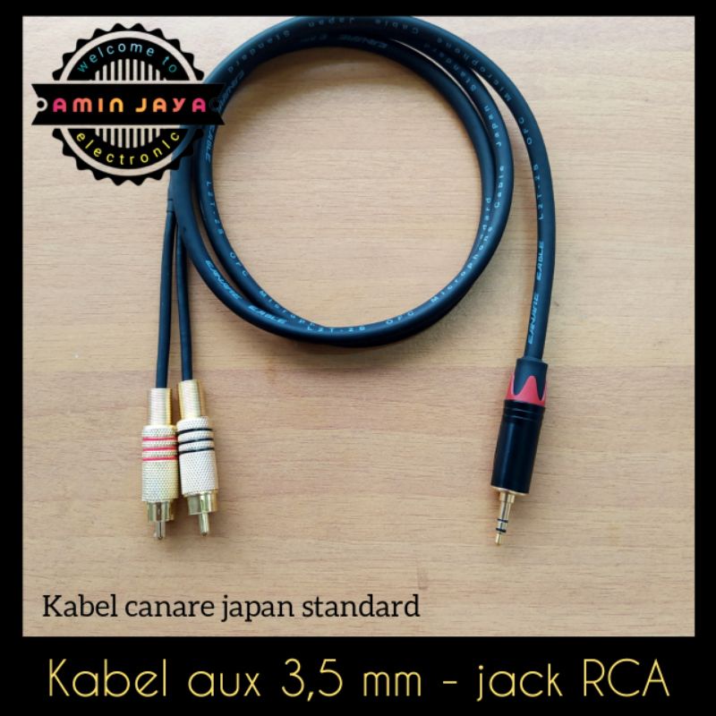 Kabel audio rca 2 ke 1 jack mini stereo 3,5 to rca panjang 5 meter