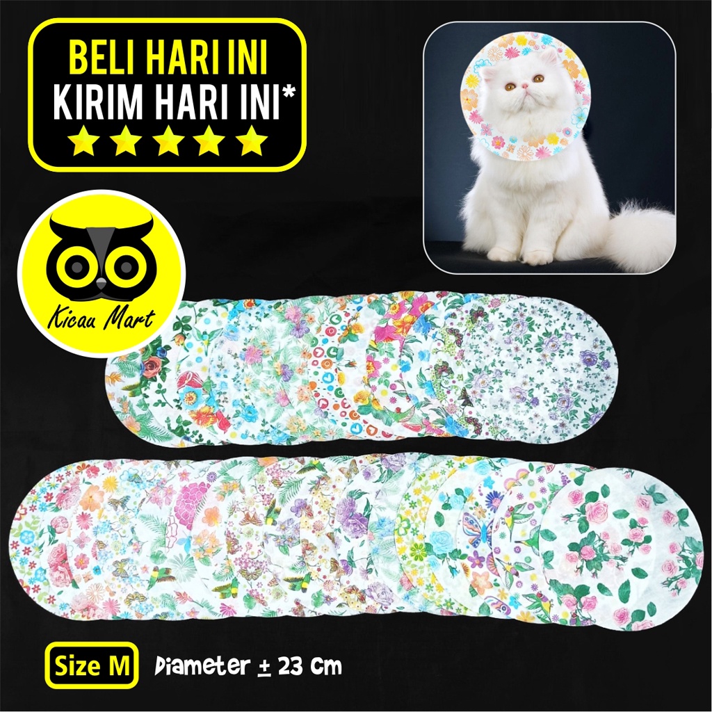 Collar Kucing Colar Leher Bahan Kain Penutup Kepala Pelindung Leher Kucing Anjing Kitten Anabul Puppy Anti Gigit Jilat Paper Cone Ukuran M Motif Random Pet Neck Collar Soft Grooming Disposable