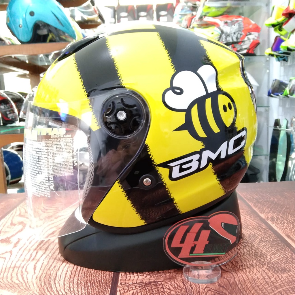 BMC MILAN Fluffy Bee Black Yellow Helm Half Face Single Clear Visor