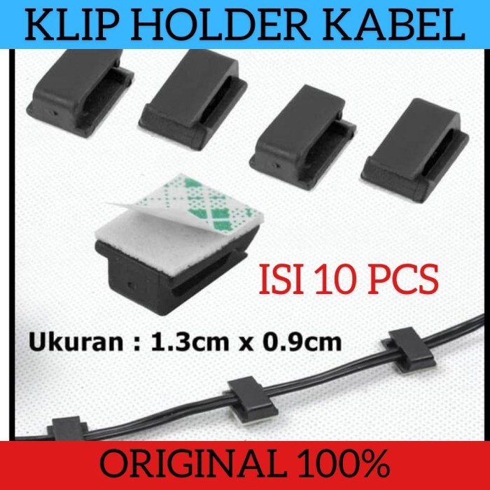 Isi 10 Pcs Klip Holder Tempel Kabel Manajemen Cable Persegi Panjang