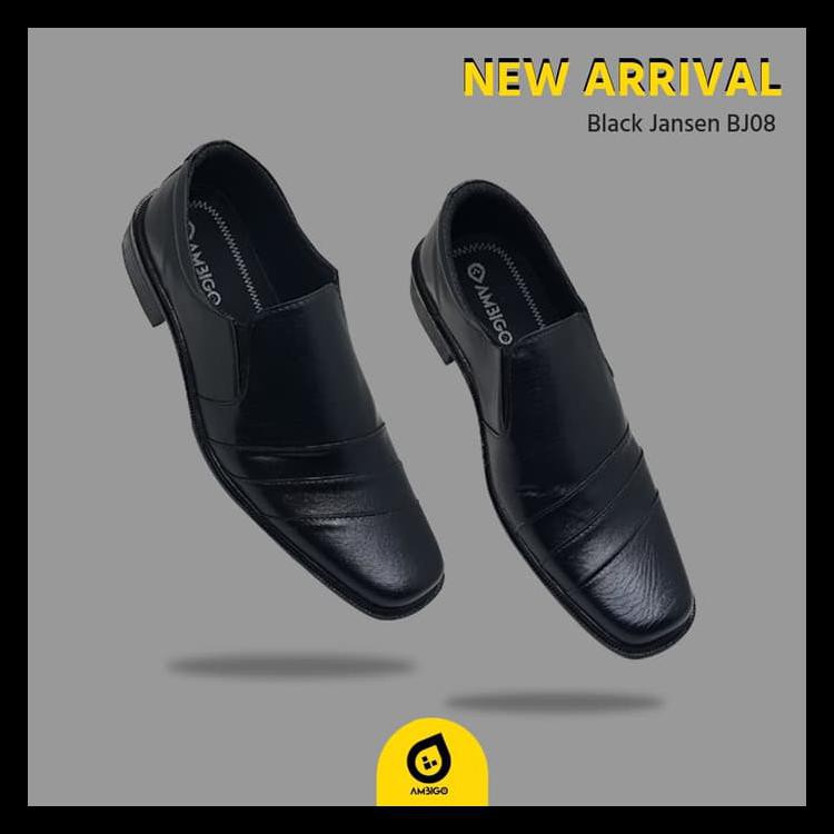 Terbaru Ambigo Sepatu Formal Pantofel Pria Kulit Sintetis - Black Jansen Bj08 - Hitam, 39 Terlaris