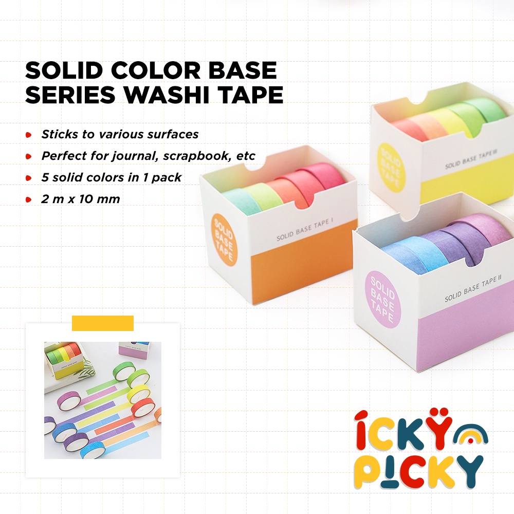 

[ickypicky] Infeel Me Solid Color Base Series Washi Tape Set 2 m x 10 mm (5 pcs/pack) | 5 Gulungan Selotip Kertas Warna Dasar