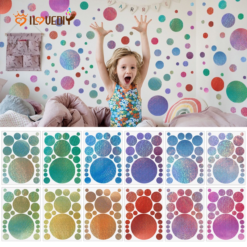 Stiker Dinding Bahan PVC Motif Titik Laser Kristal Pelangi Untuk Dekorasi Kamar Anak