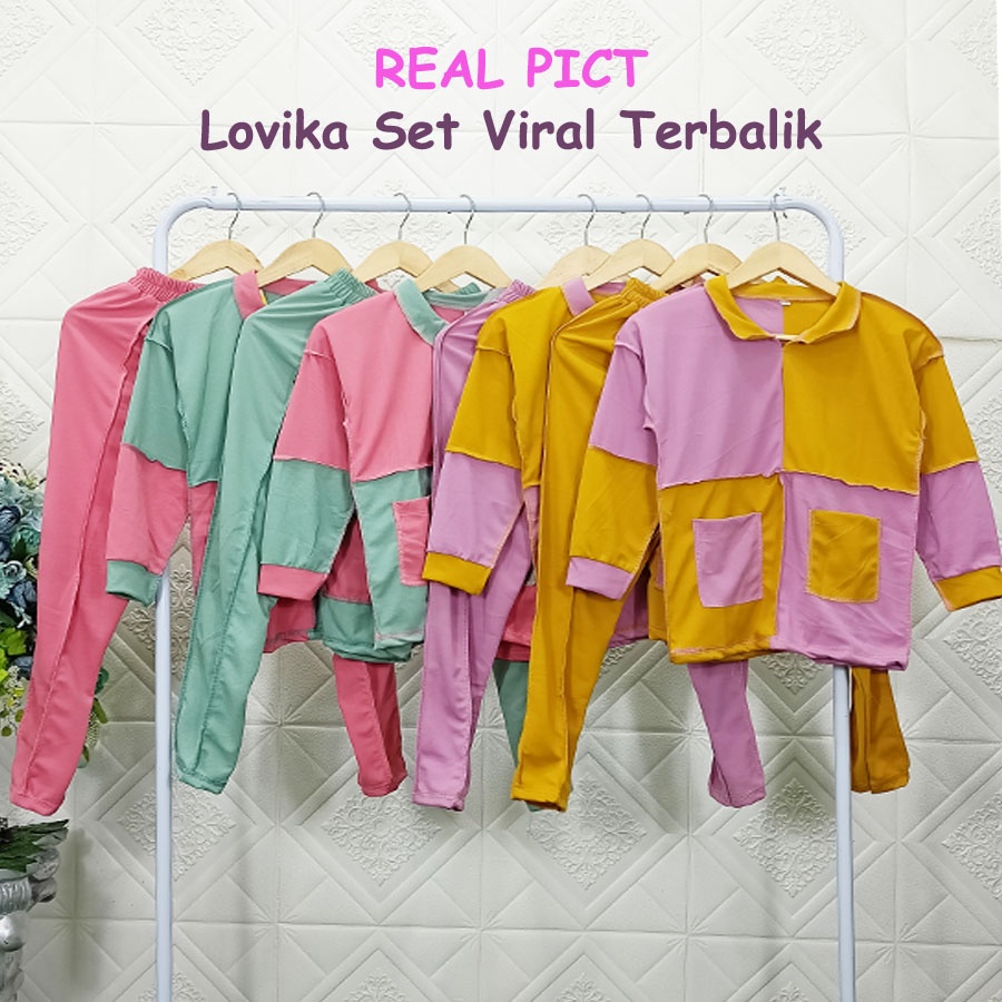 LOVIKA SET ANAK VIRAL TERBALIK BAJU DAN CELANA 6-12Tahun CARLINA