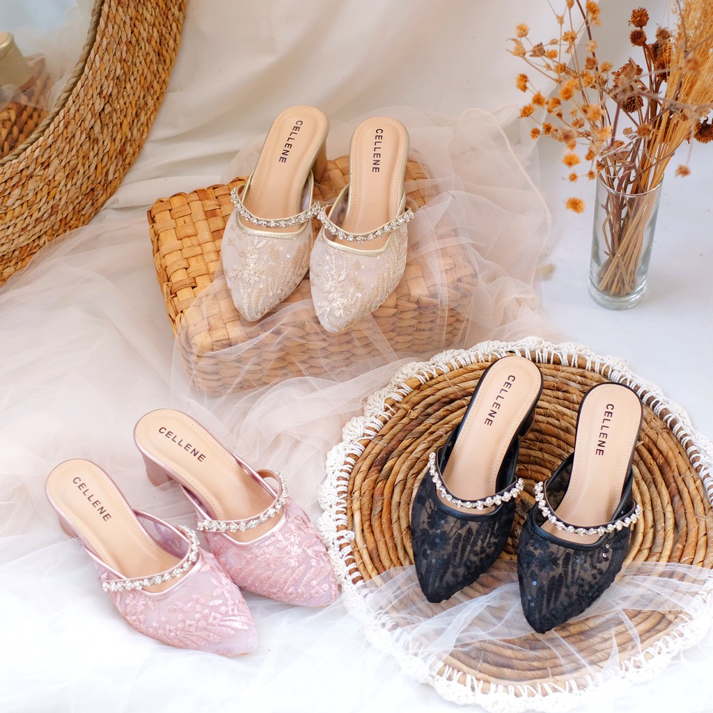 𝐂𝐄𝐋𝐋𝐄𝐍𝐄 • YOURA LACE Heels / sepatu brukat hak 5 cm wedding shoes