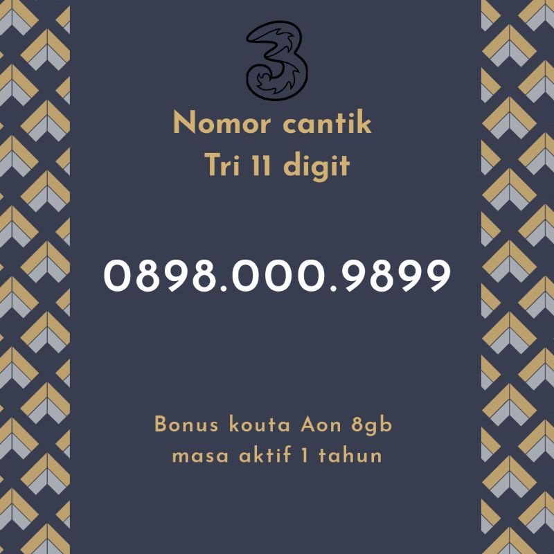 Nomor cantik Tri 11 digit  3 variasi angka
