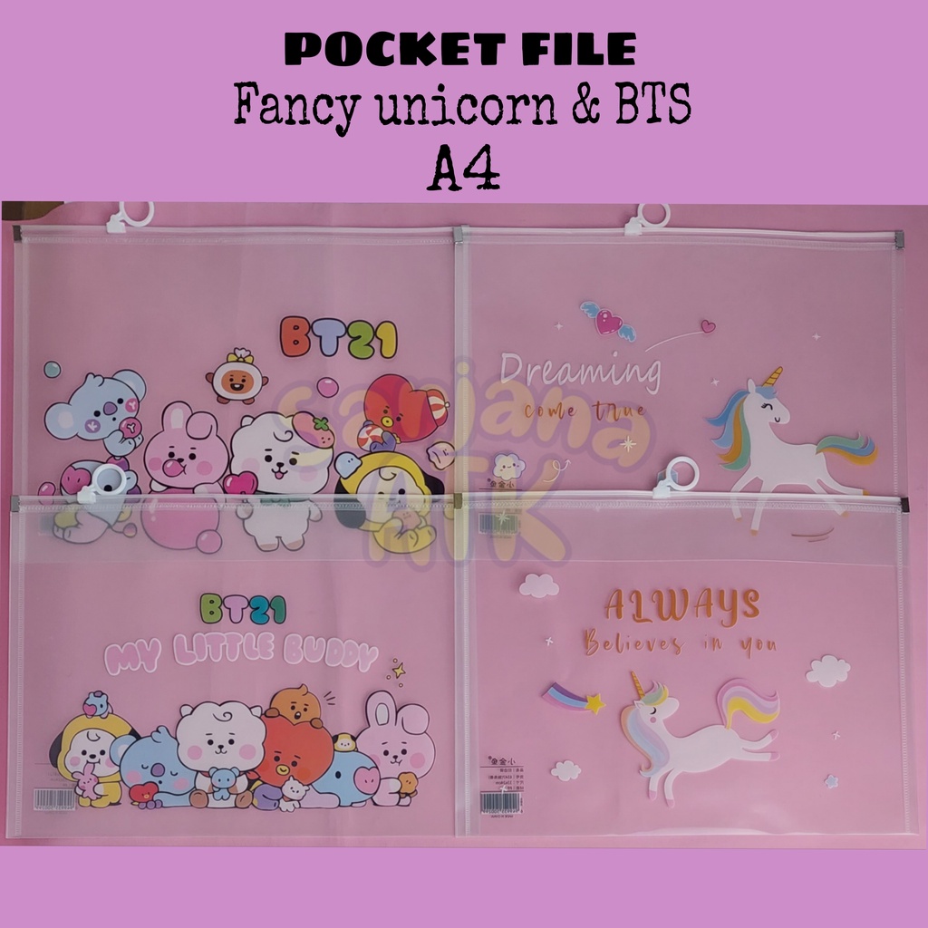 

Pocket File Funcy Unicorn BTS / Map Zipper Funcy A4 Transparan
