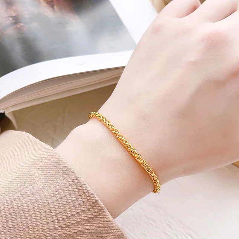 Gelang serut Titanium Wanita Anti Karat dan tidak luntur Emas 18k simple rantai bracelet aksesoris fashion korea