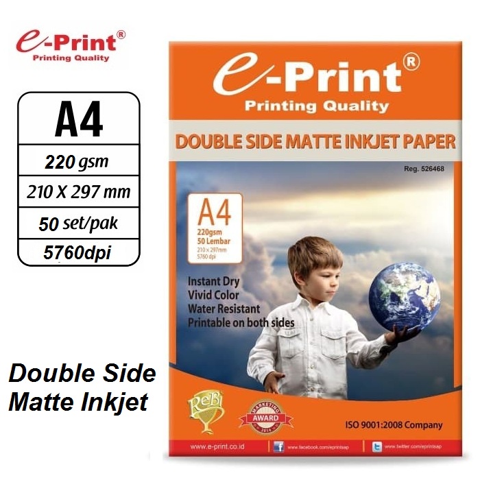 e-Print Double Side Matte Inkjet Paper A4 220gsm 50 lembar Kertas Print