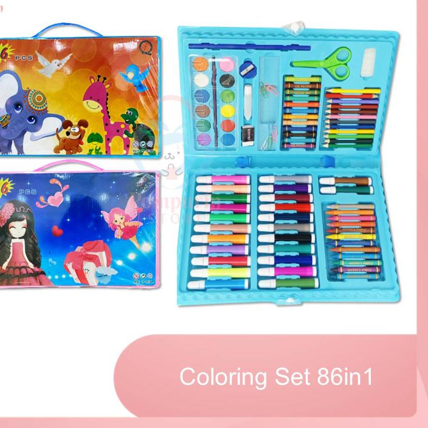 

Hot - Coloring Set 86in1 Alat Menggambar & Mewarnai - Pensil Warna, Crayon, Spidol, Cat Air