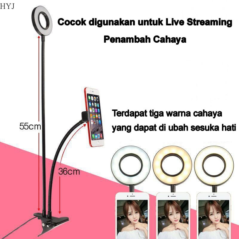 Ringlight Lazypod Jepit hp 3in1 / Lampu selfie Ringlight LED mini HP - Putih Hitam