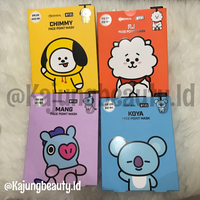 Download Per Box Mediheal Bt21 Face Point Mask Chimmy Rj Mang Koya Bts Jin Rm Jungkook Taehyung Shopee Indonesia PSD Mockup Templates