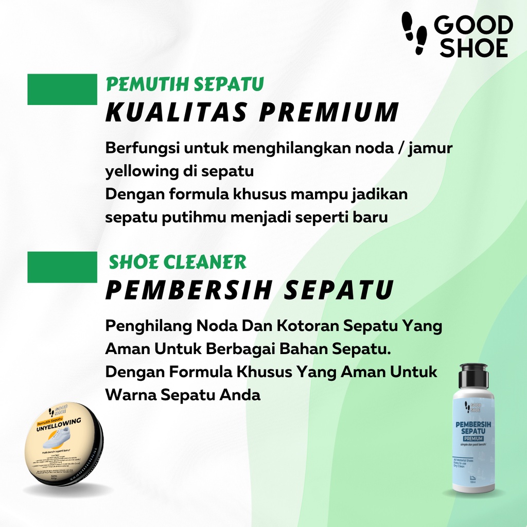 Good Shoe Paket Keren Pembersih Sepatu Dan Pemutih Sepatu Premium Whitening Unyellowing Sepatu Dan Premium Shoe Cleaner Penghilang Noda Kuning Sepatu Futsal Bola Sneaker Canvas Kanvas Suede