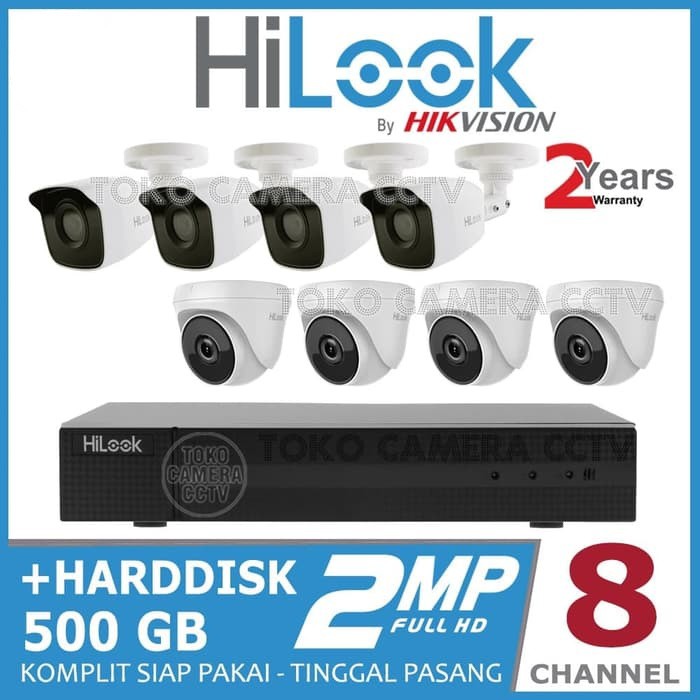 Paket CCTV HiLook by Hikvision 2MP 8 Kamera Siap Pasang