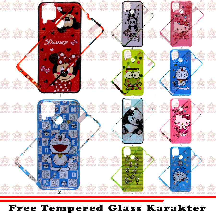 Oppo Realme C12 / C15 Soft Case 360 Karakter Doraemon Hello Kitty + Tempred Glass karakter