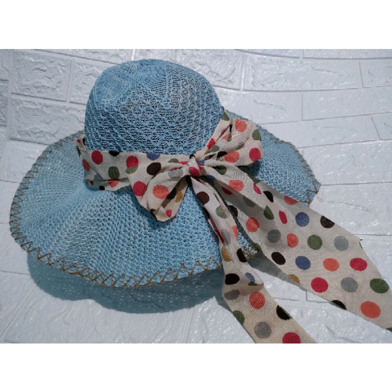 TOPI PANTAI BIRU / TOPI RAJUT / TOPI PANTAI RAJUT