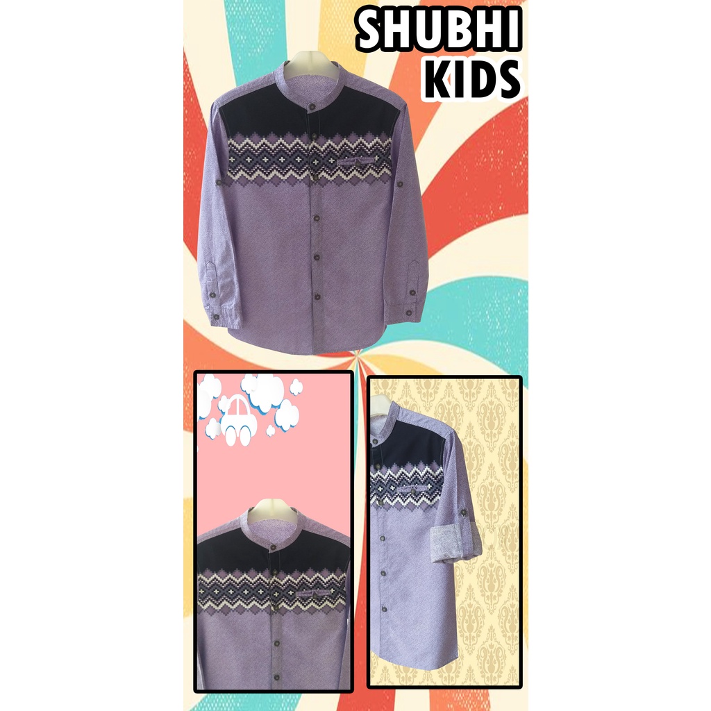 SHUBHIKIDS Kemeja Anak Laki-laki Model Kemko Motif Batik Lengan Panjang Warna Ungu Muda Usia 1-12 Ta