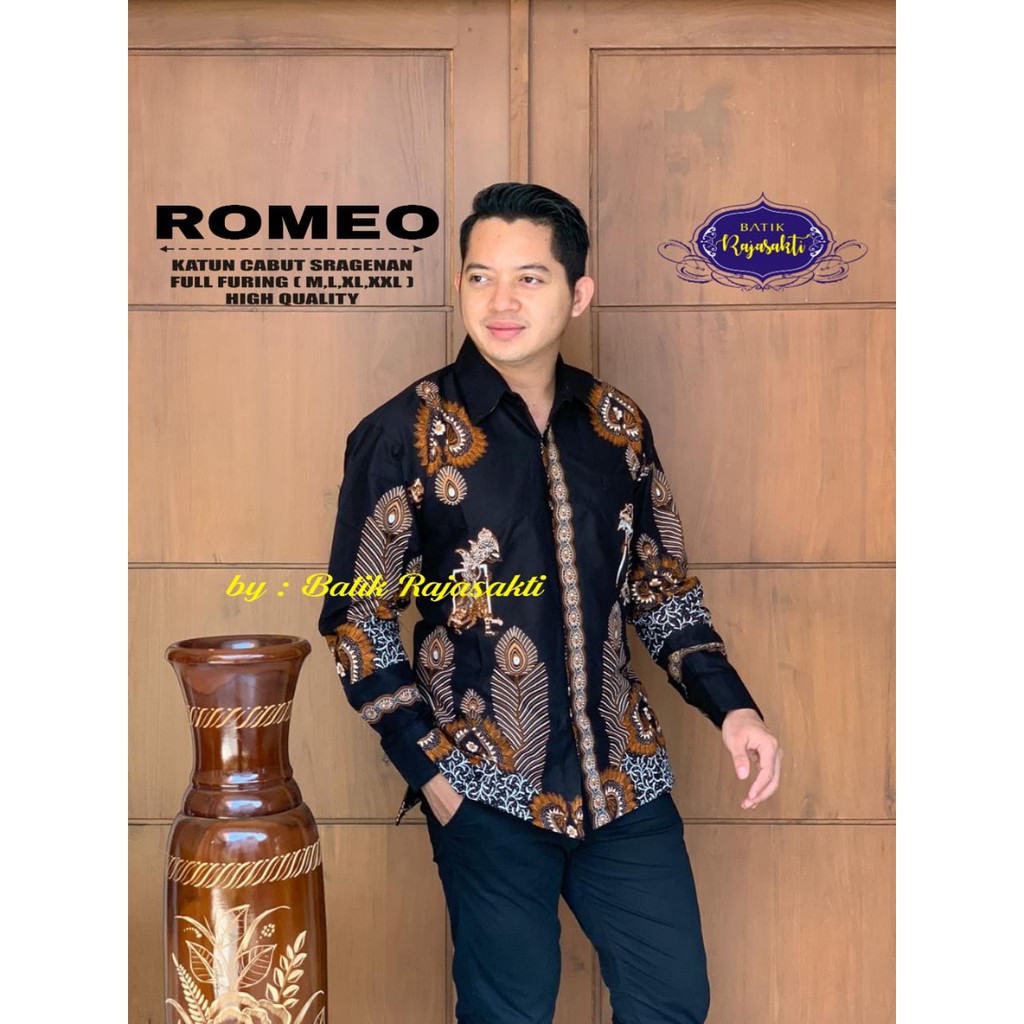 ROMEO Kemeja Batik Pria Lengan Panjang Katun Halus FULL FURING Rajasakti