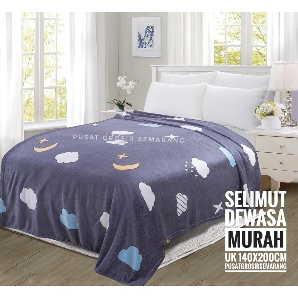 Selimut Dewasa Murah MORIA Abstrak Leaf Polkadot Flower Bvrbery Reindeer Could Moon Star Awan Rusa-Grey Cloud
