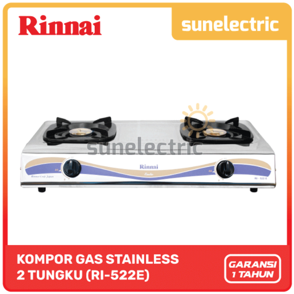 Rinnai RI-522 E Kompor Gas Stove 2 Tungku RI 522 E / RI522 E / RI 522E / RI-522E / RI522E Stainless 
