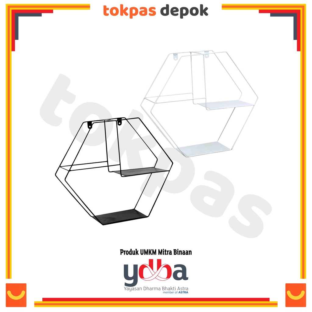 Rak Dinding Hexagonal Besi / Rak Dinding Pajangan Gantung Tempel