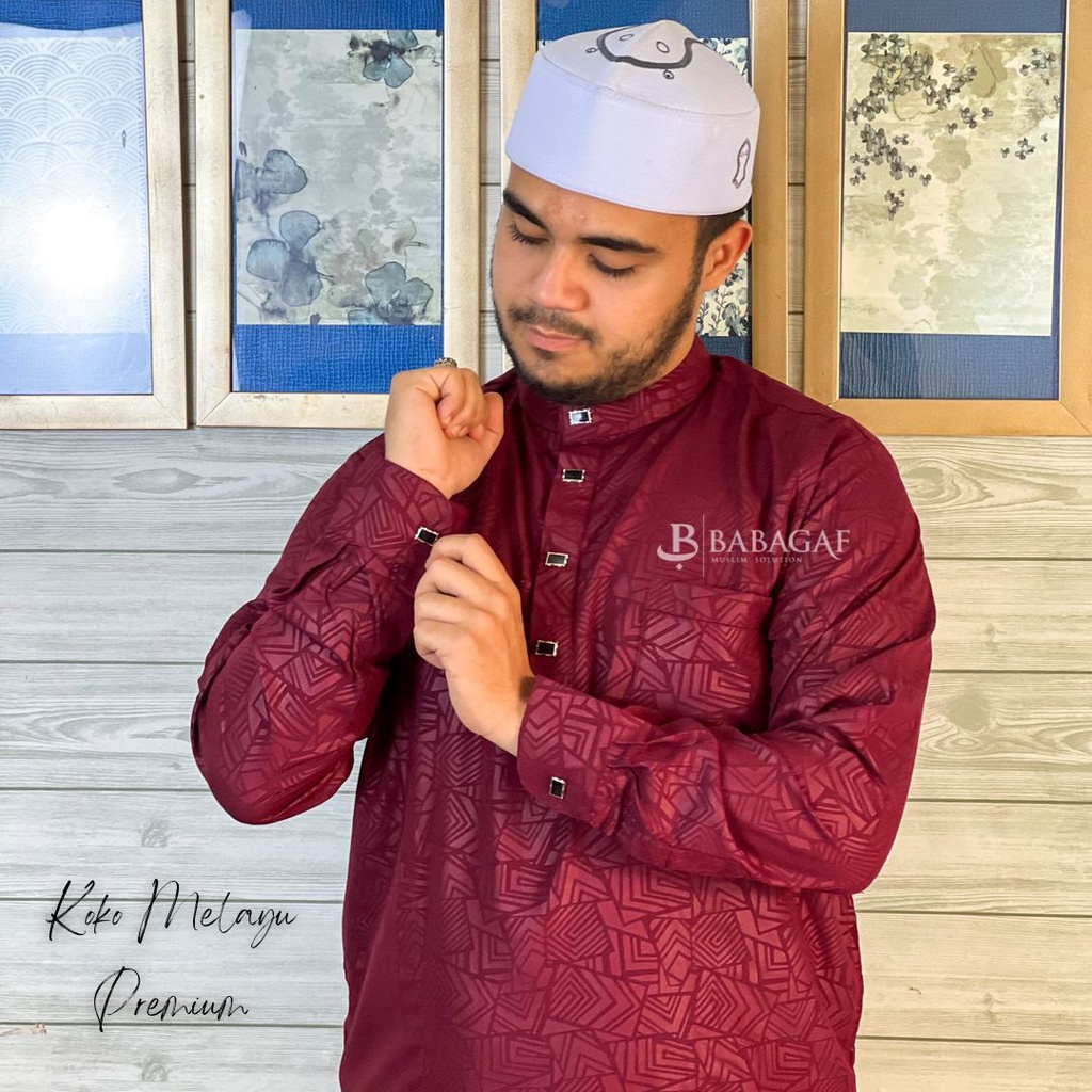 Koko Melayu Embos Babagaf Premium Baju Pria Dewasa Manset