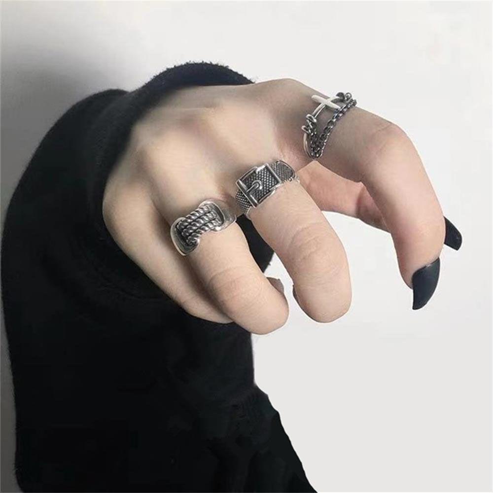 Mxbeauty Cincin Jari Punk Gothic Rantai Terbuka Rings Sabuk Gesper Midi Rings Perhiasan