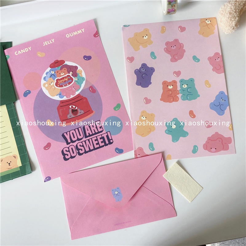 Ins cute bear letter envelope Sticker Set romantic fresh love letter confession blessing stationery stationery