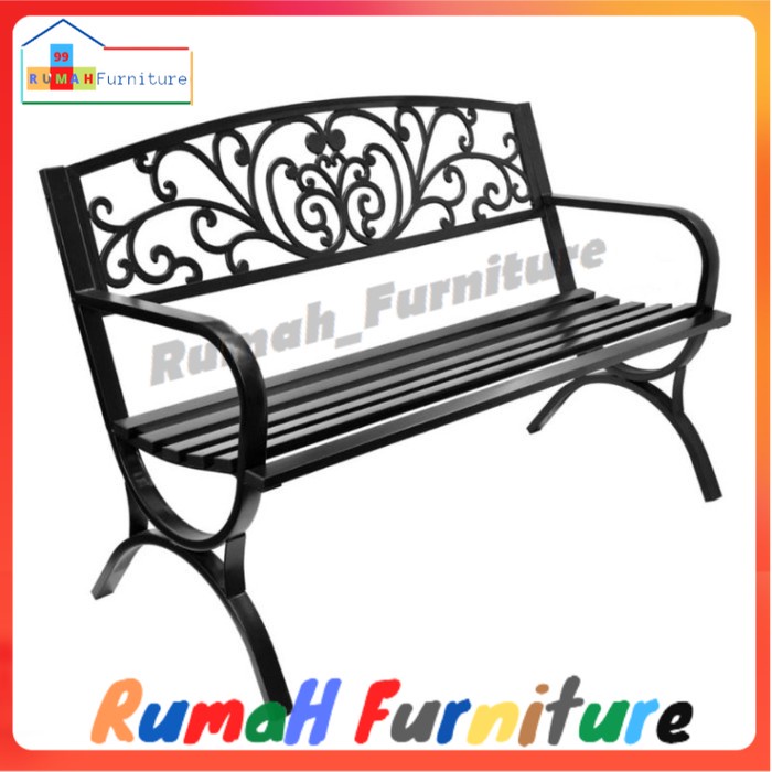 kursi taman besi 127x60x85xcm motif bunga kursi teras   hitam  127x60x65 cm