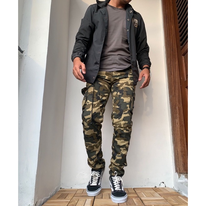 Celana Cargo Panjang Loreng Tentara Army Inggris Unisex Pria Wanita Original Katun 27-32 Slim fit Terbaru