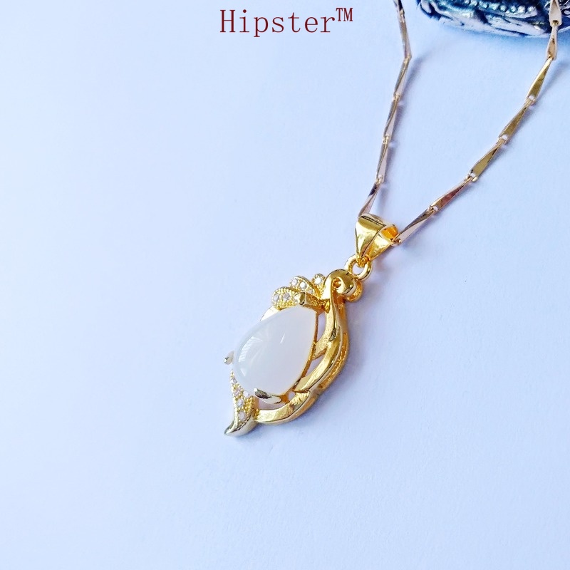 Fashion Hot Sale Light Luxury Natural White Jade Pendant Full Diamond Necklace