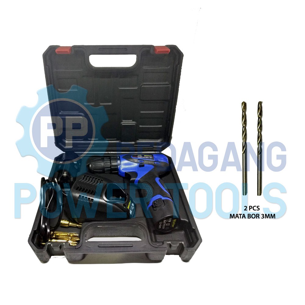 MOLLAR CDD35 BOR CORDLESS 2 BATERAI & 2 PCS MATA BOR BESI 3 MM MATABOR