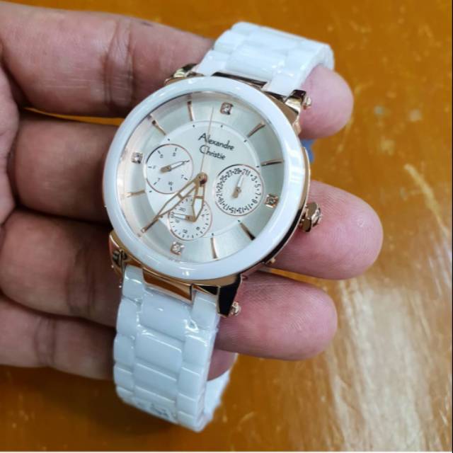 Jam wanita Alexandre christie AC2517 putih keramic