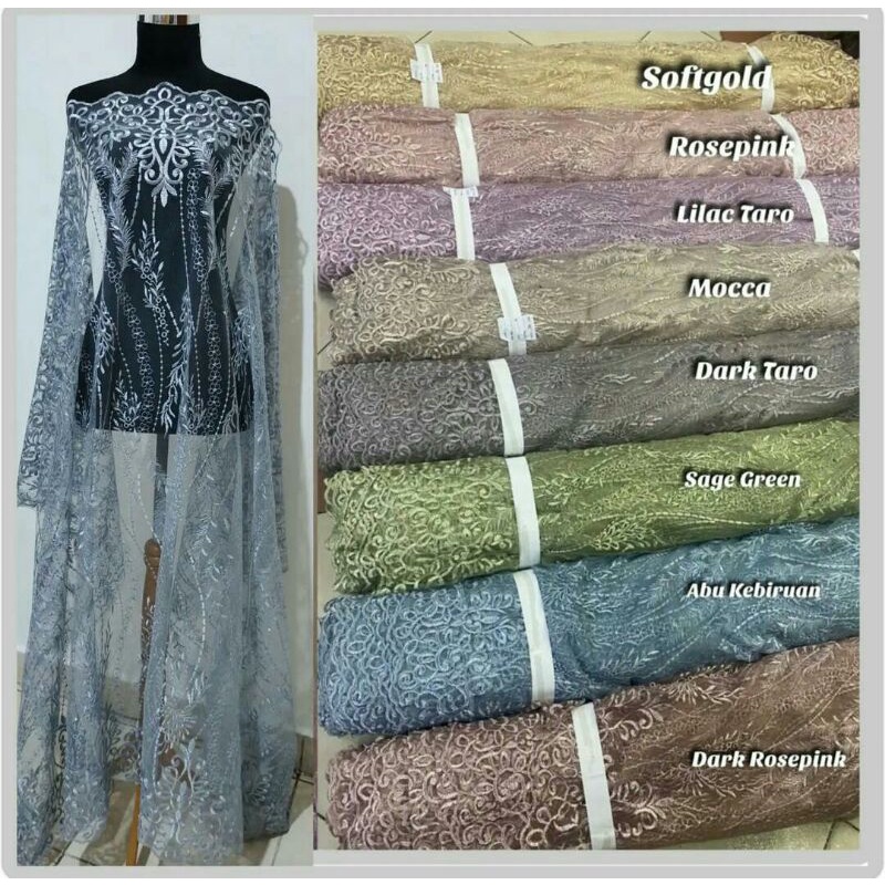 Bakal kain brokat brukat tile bordir pinggiran,tile new bordir,bahan kebaya,kebaya wisuda,bakal brok