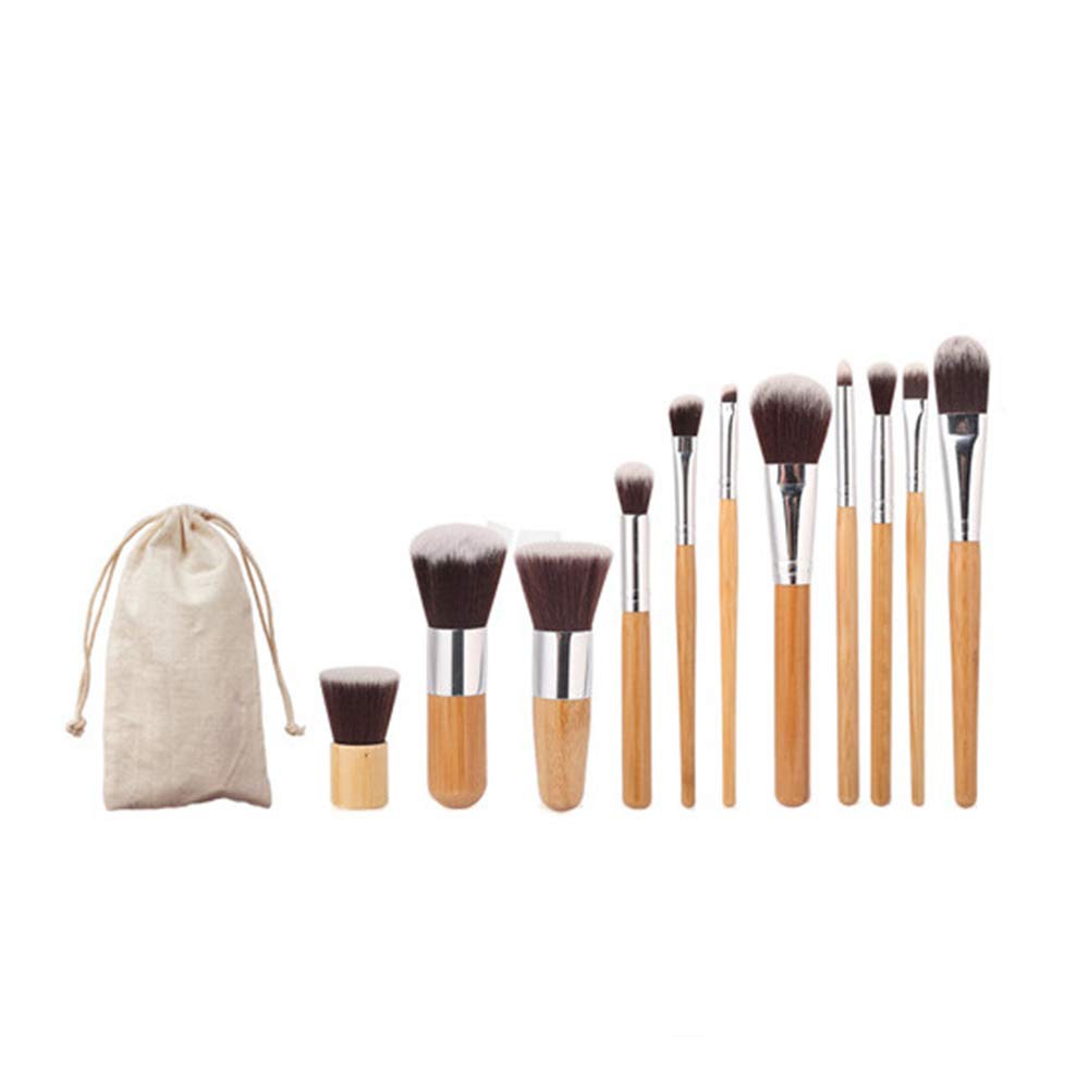 [ORI] 11Pcs KUAS MAKE UP KABUKI Bahan Kayu Bulu Super Lembut dan Kuat + Pouch | Kabuki Wooden Brush