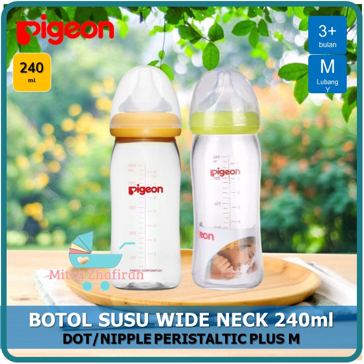 ✅MZ✅ Botol PIGEON WIDE NECK 240ml Dot Peristaltic Plus M 3-6bln - Botol PIGEON WIDE NECK 240ml Nipple Peristaltic PLUS M - Botol SUSU WIDE NECK PIGEON 240ml Nipple Peristaltic PLUS M