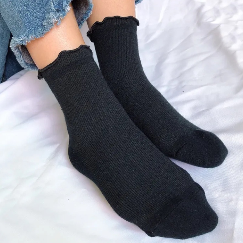 KK-79 kaos kaki lolita pendek socks renda polos hitam putih cotton import jepang korea