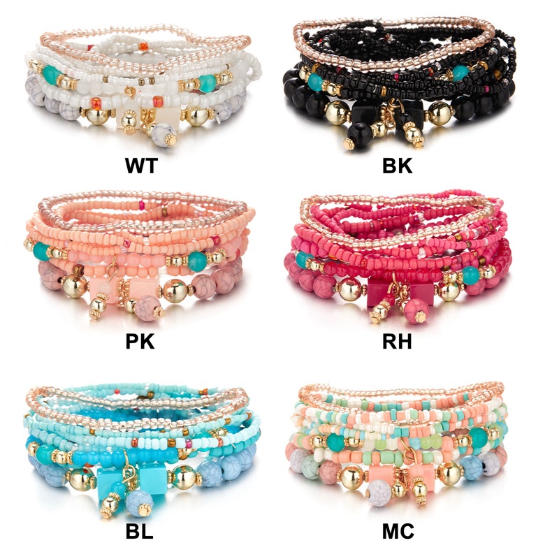 8pcs / Set Gelang Manik-Manik Warna Kontras Untuk Wanita