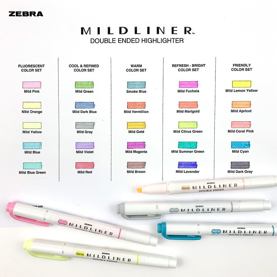 Zebra Mildliner Double-Sided Highlighter - 5 Color Set