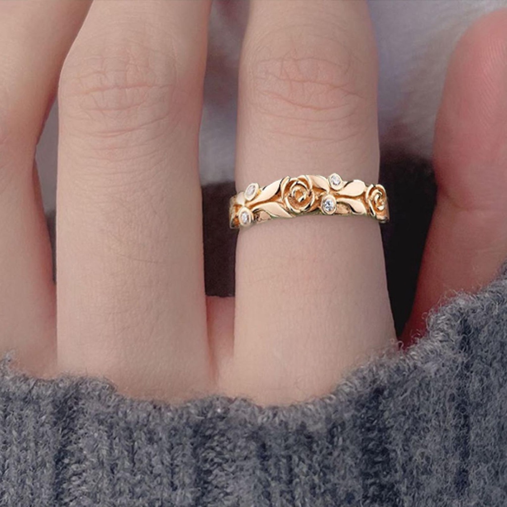 Hu Hu Hu Hu Hu Alat Bantu Pasang Kacamata♡ Cincin Wanita Bentuk Bunga Mawar Aksen Berlian Imitasi Untuk Pernikahan