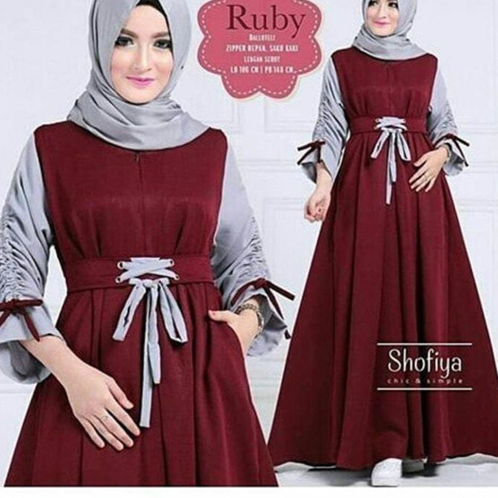 Dress Ruby Balotelli | Ruby Dress | Gamis syari | Dress Ruby Maron