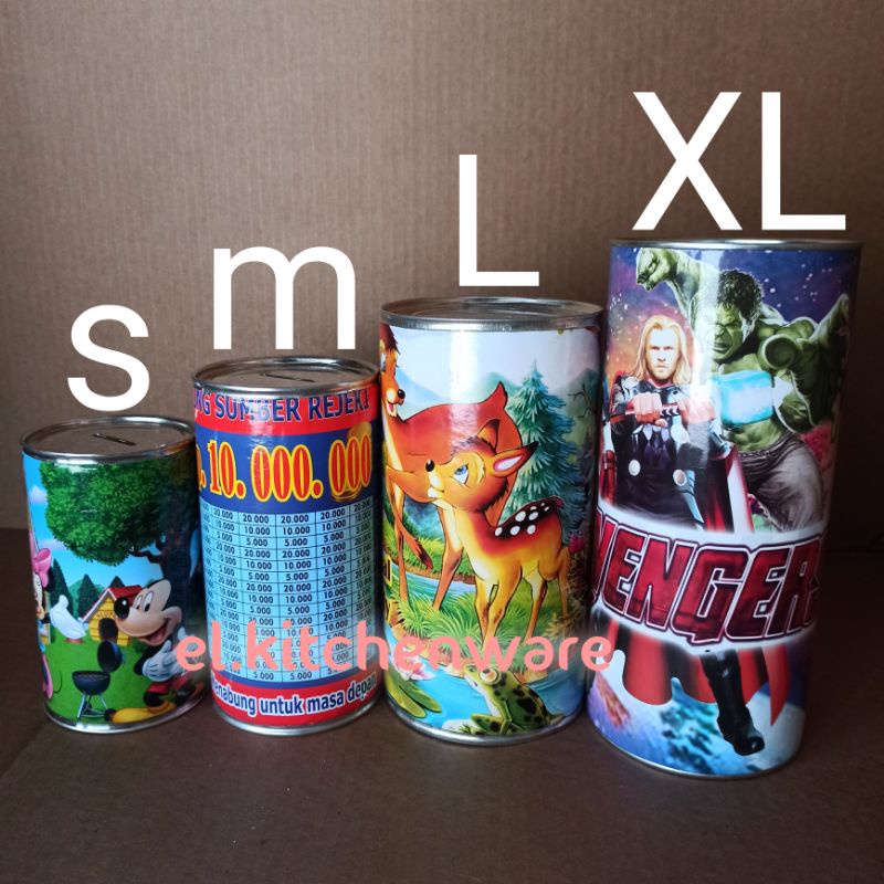 celengan kaleng lucu kartun animasi souvenir anak anak - gentong target 10juta tabungan 10jt masa de